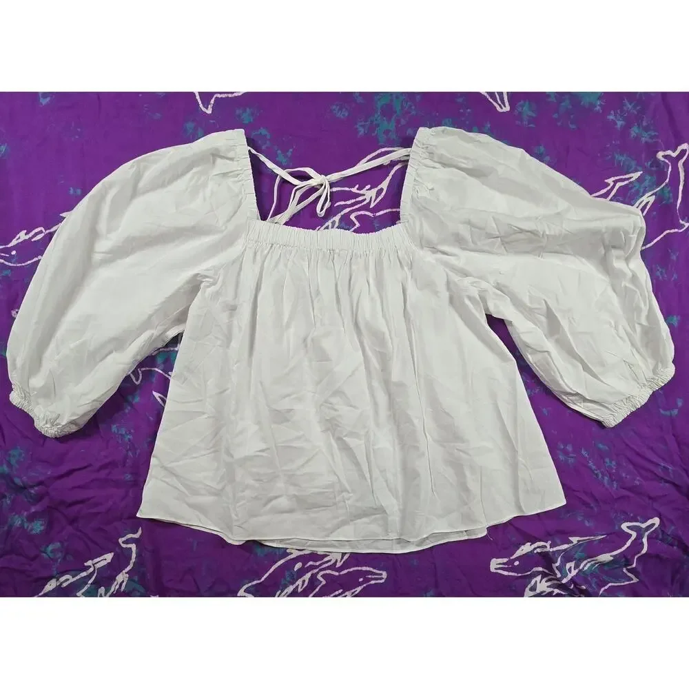 Madewell Womens Puff-Sleeve Babydoll Top White Size 00 NWT